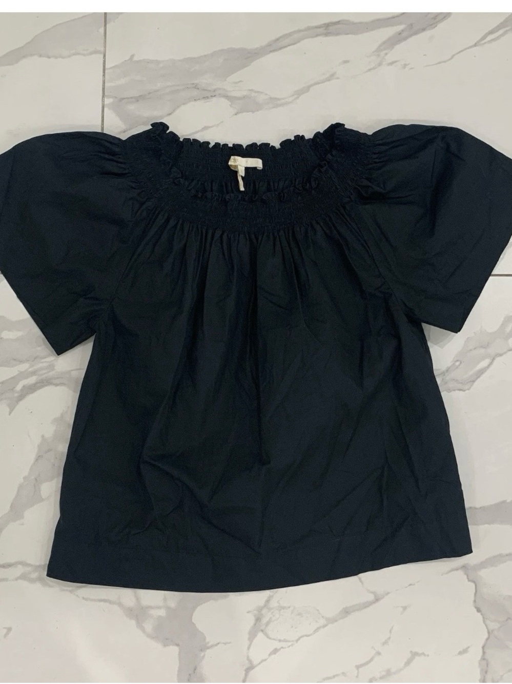 Maje Womens Blouse Black Sz 1 Solid Short Flutter Sleeve  Pullover BOHO Top